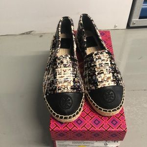 Tweed and Leather Tory Burch Flats